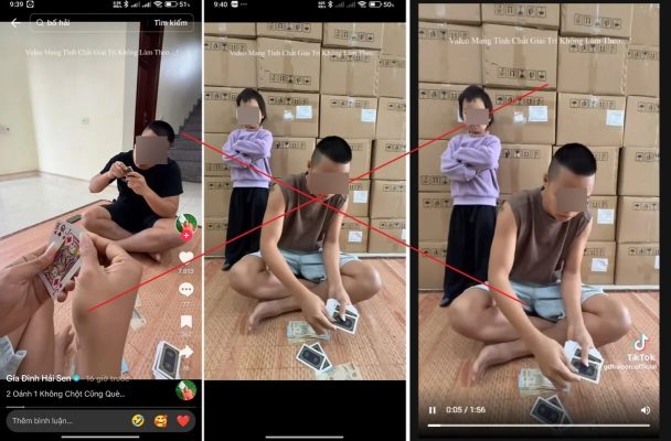 Kênh Gia đình Hải Sen đăng tải một video giải trí diễn tả lại cảnh "đánh bạc ăn tiền" và nhận về hàng trăm nghìn lượt tương tác trên cả Facebook và Tiktok.