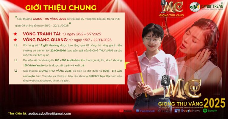 Khởi tranh giải thưởng Giọng Thu Vàng 2025 – cơ hội để tỏa sáng trên sàn đấu âm thanh dành cho tất cả các MC, những giọng đọc tài năng trên toàn quốc.
