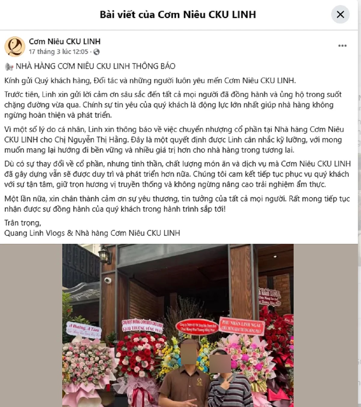 Nhà hàng Cơm niêu CKU LINH đang xử lý khủng hoảng sai cách hay họ lợi dụng scandal để làm truyền thông từ vụ Quang Linh Vlog?