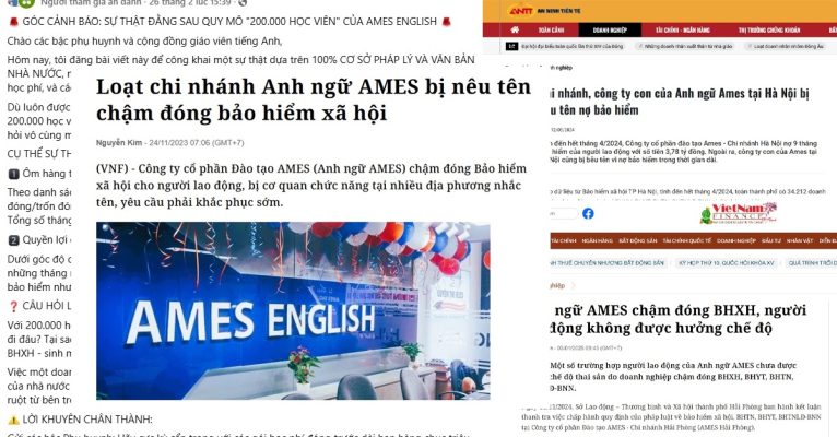 Trung tâm tiếng Anh AMES ENGLISH giữa khủng hoảng truyền thông phốt nợ bảo hiểm, không phép và thiếu chuẩn.