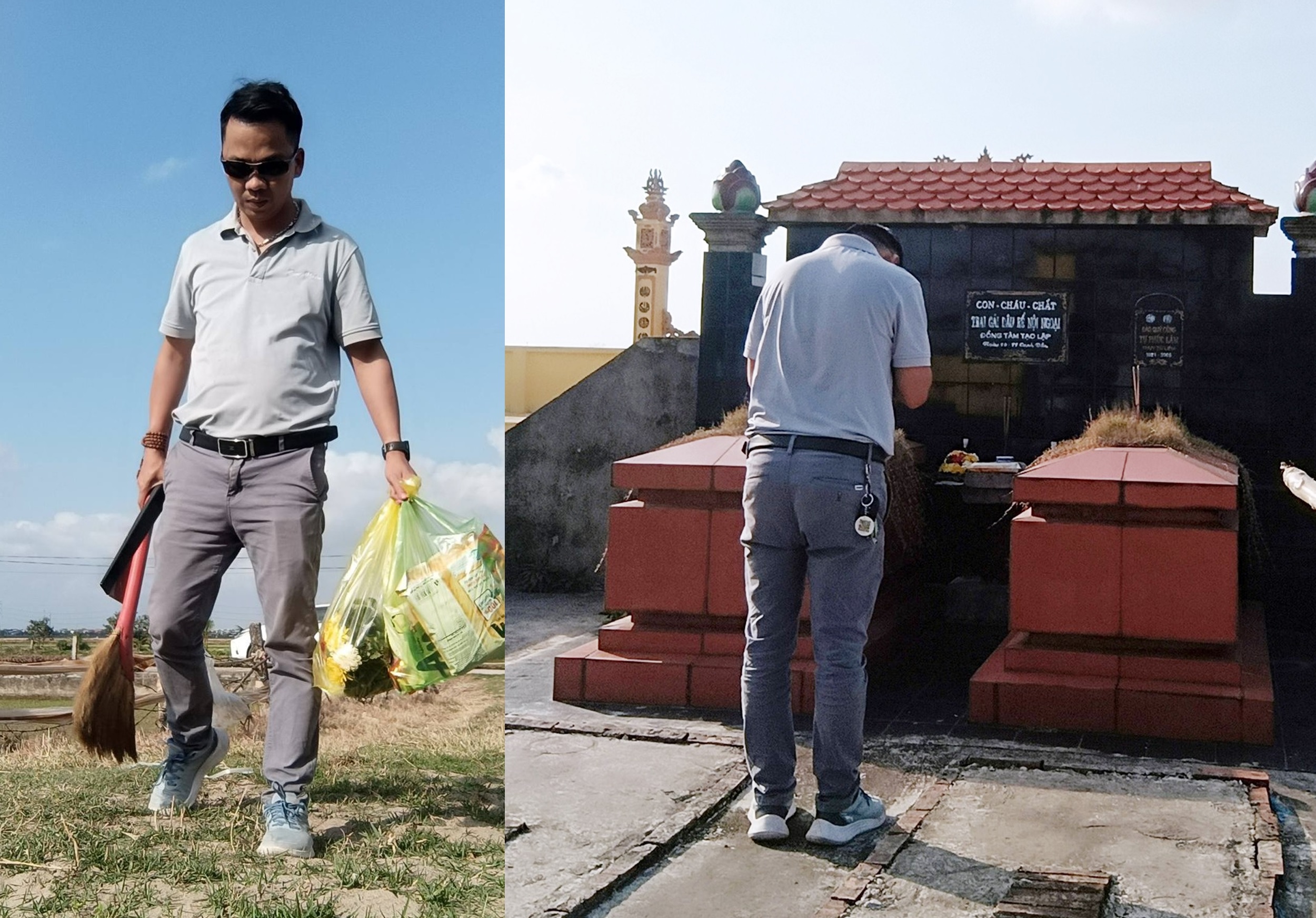Quê tôi, làng tôi và đặc biệt gia đình nhà tôi hàng trăm năm nay, vẫn thế - duy trì truyền thống phong tục ra mộ "mời các cụ về ăn Tết". Theo đó, con cháu cứ chọn một ngày nào đó, từ khoảng 25 đến muộn nhất thì chiều ngày 30 sẽ ra mộ ông bà, cha mẹ tổ tiên.